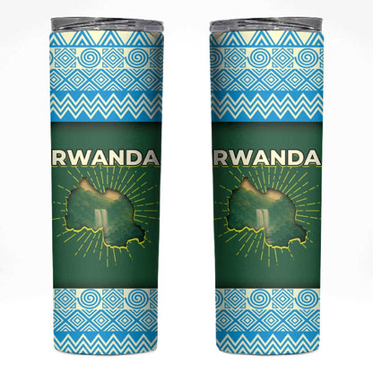 Rwanda Skinny Tumbler with Green Nature Map Waterfall Sunburst Spirit