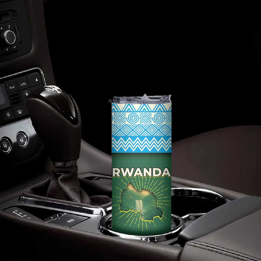 Rwanda Skinny Tumbler with Green Nature Map Waterfall Sunburst Spirit