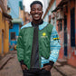 Rwanda Sleeve Zip Bomber Jacket with Green Nature Map Waterfall Sunburst Spirit
