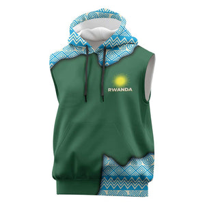 Rwanda Sleeveless Hoodie with Green Nature Map Waterfall Sunburst Spirit - African Pride