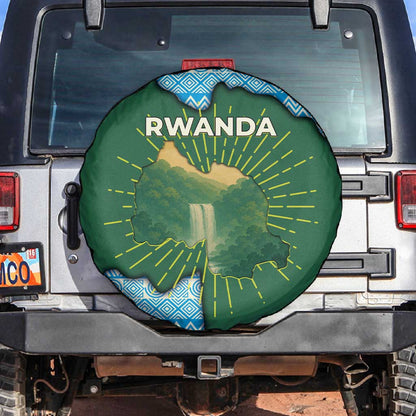 Rwanda Spare Tire Cover with Green Nature Map Waterfall Sunburst Spirit