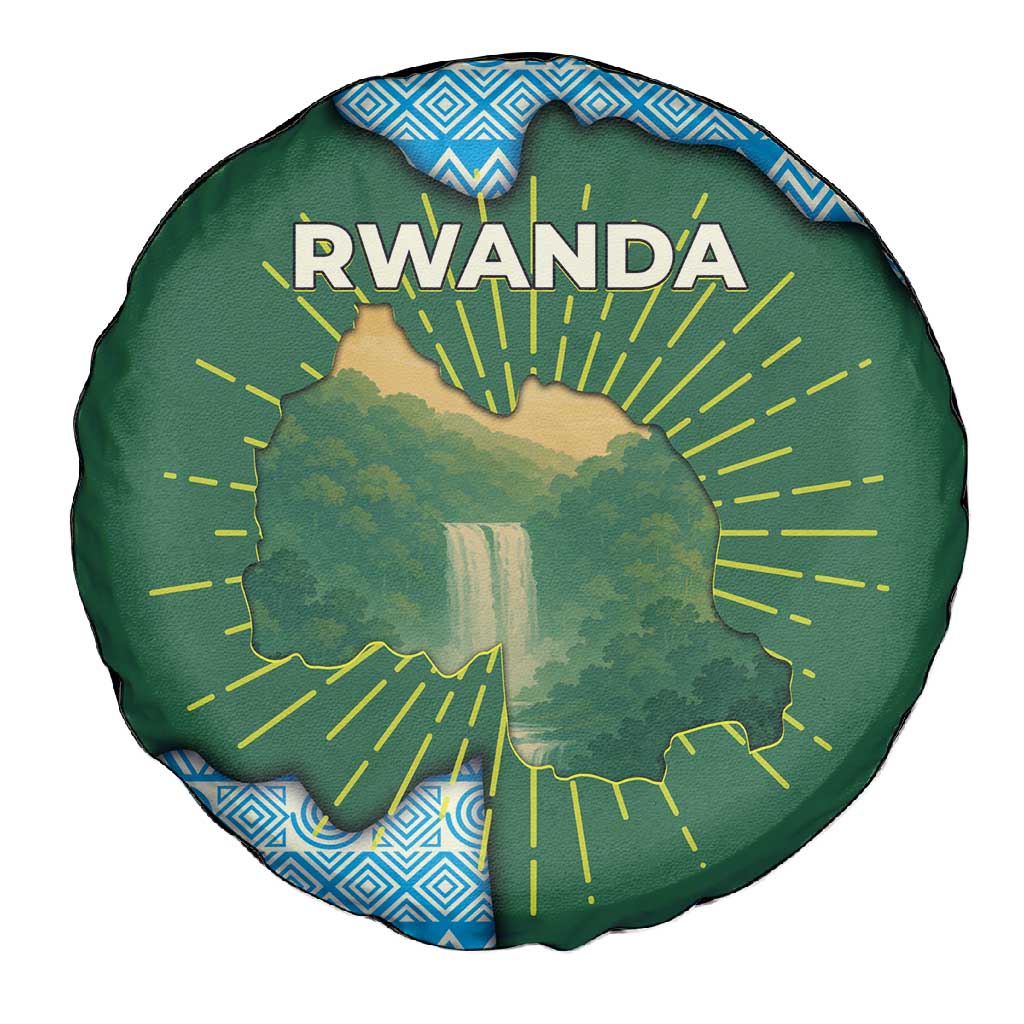 Rwanda Spare Tire Cover with Green Nature Map Waterfall Sunburst Spirit