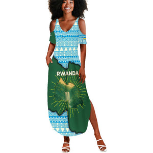 Rwanda Summer Maxi Dress with Green Nature Map Waterfall Sunburst Spirit