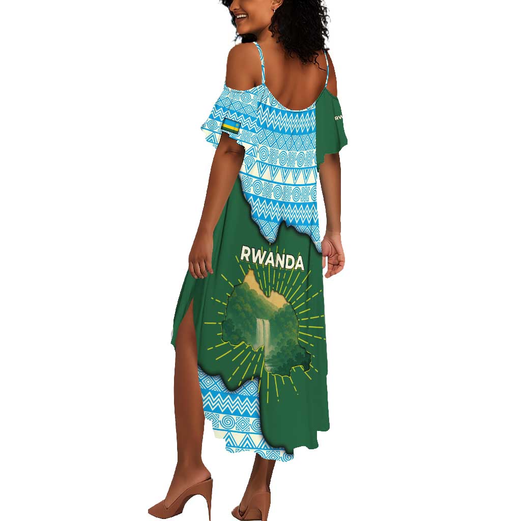 Rwanda Summer Maxi Dress with Green Nature Map Waterfall Sunburst Spirit