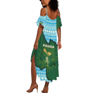 Rwanda Summer Maxi Dress with Green Nature Map Waterfall Sunburst Spirit