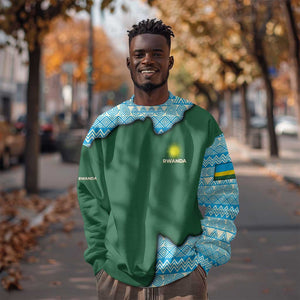 Rwanda Sweatshirt with Green Nature Map Waterfall Sunburst Spirit