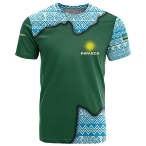 Rwanda T shirt with Green Nature Map Waterfall Sunburst Spirit