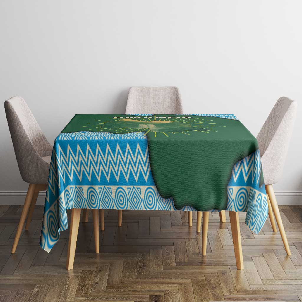 Rwanda Tablecloth with Green Nature Map Waterfall Sunburst Spirit