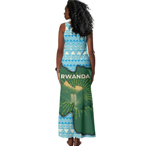 Rwanda Tank Maxi Dress with Green Nature Map Waterfall Sunburst Spirit