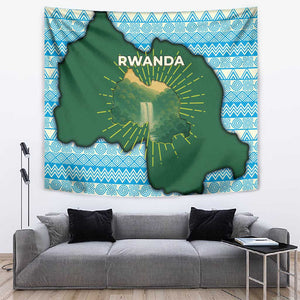 Rwanda Tapestry with Green Nature Map Waterfall Sunburst Spirit