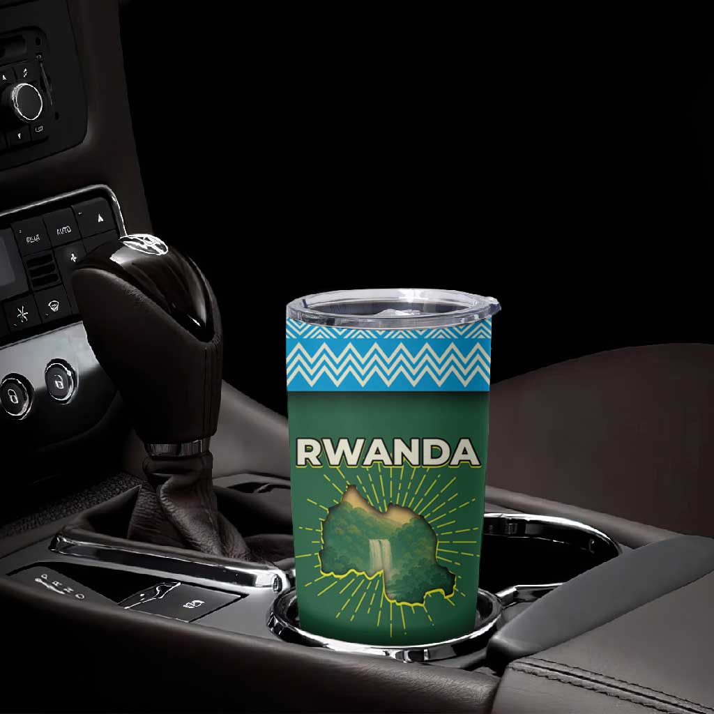 Rwanda Tumbler Cup with Green Nature Map Waterfall Sunburst Spirit