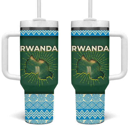 Rwanda Tumbler With Handle with Green Nature Map Waterfall Sunburst Spirit