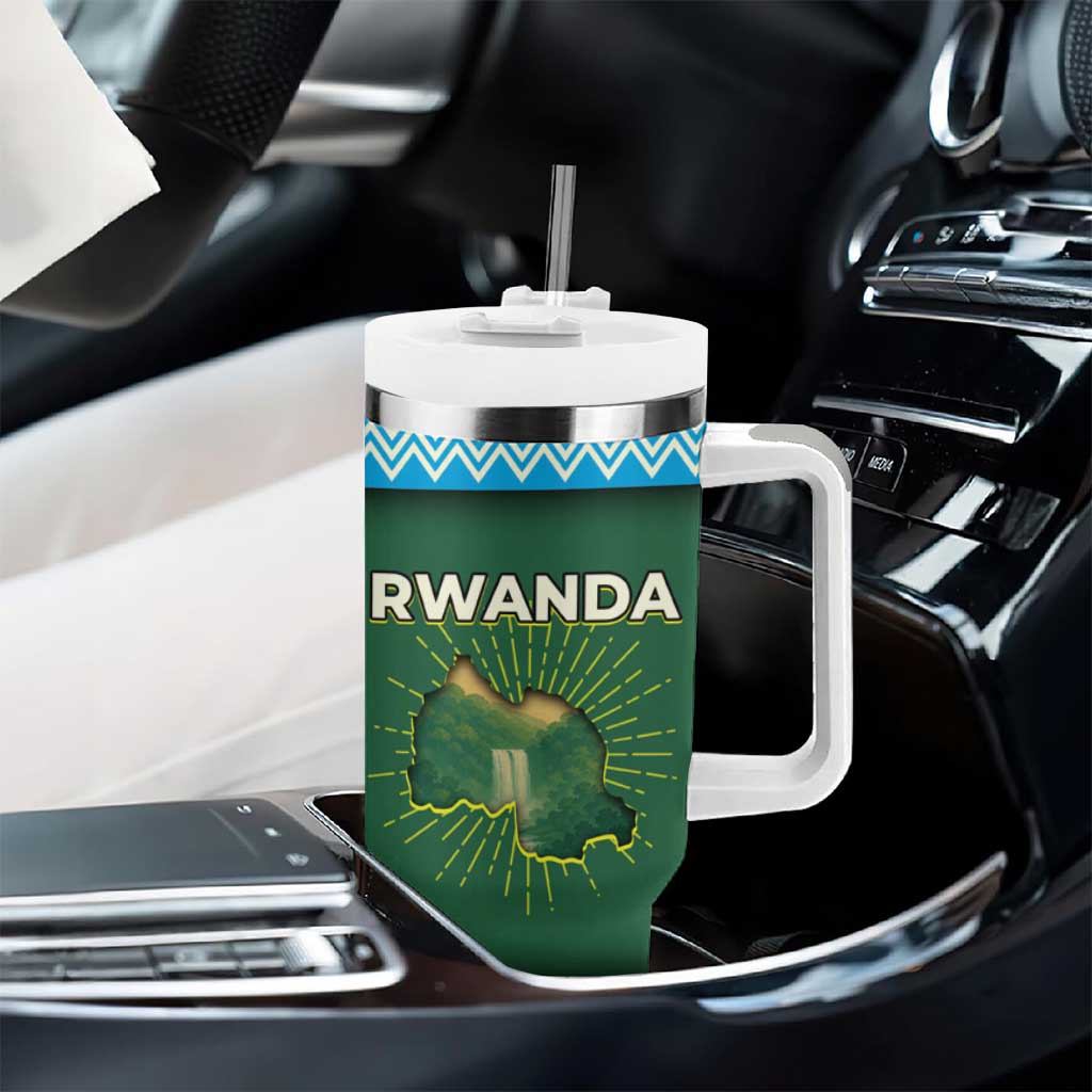 Rwanda Tumbler With Handle with Green Nature Map Waterfall Sunburst Spirit