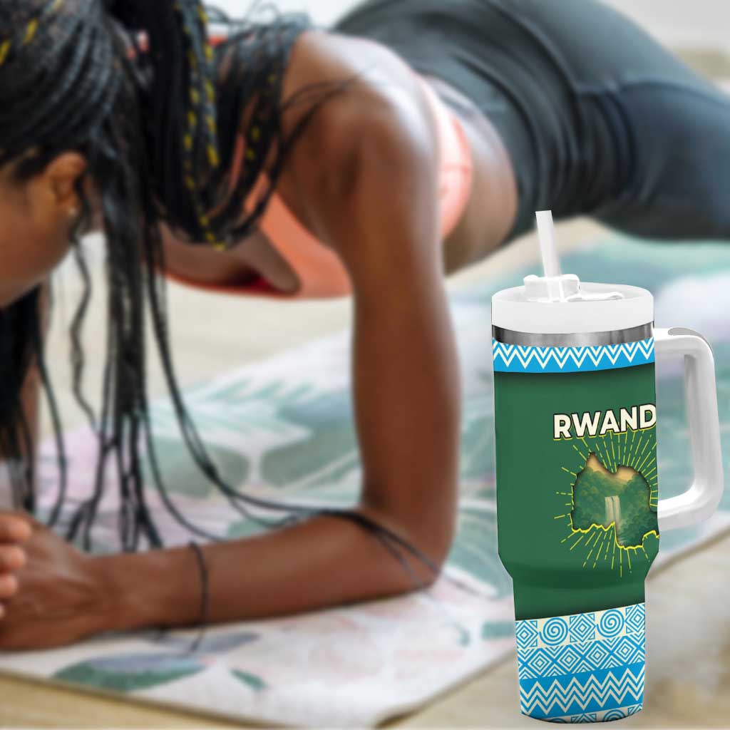 Rwanda Tumbler With Handle with Green Nature Map Waterfall Sunburst Spirit