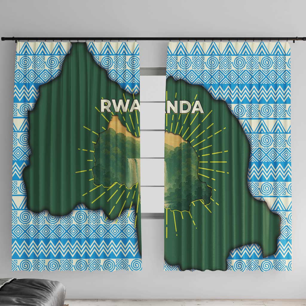 Rwanda Window Curtain with Green Nature Map Waterfall Sunburst Spirit ...