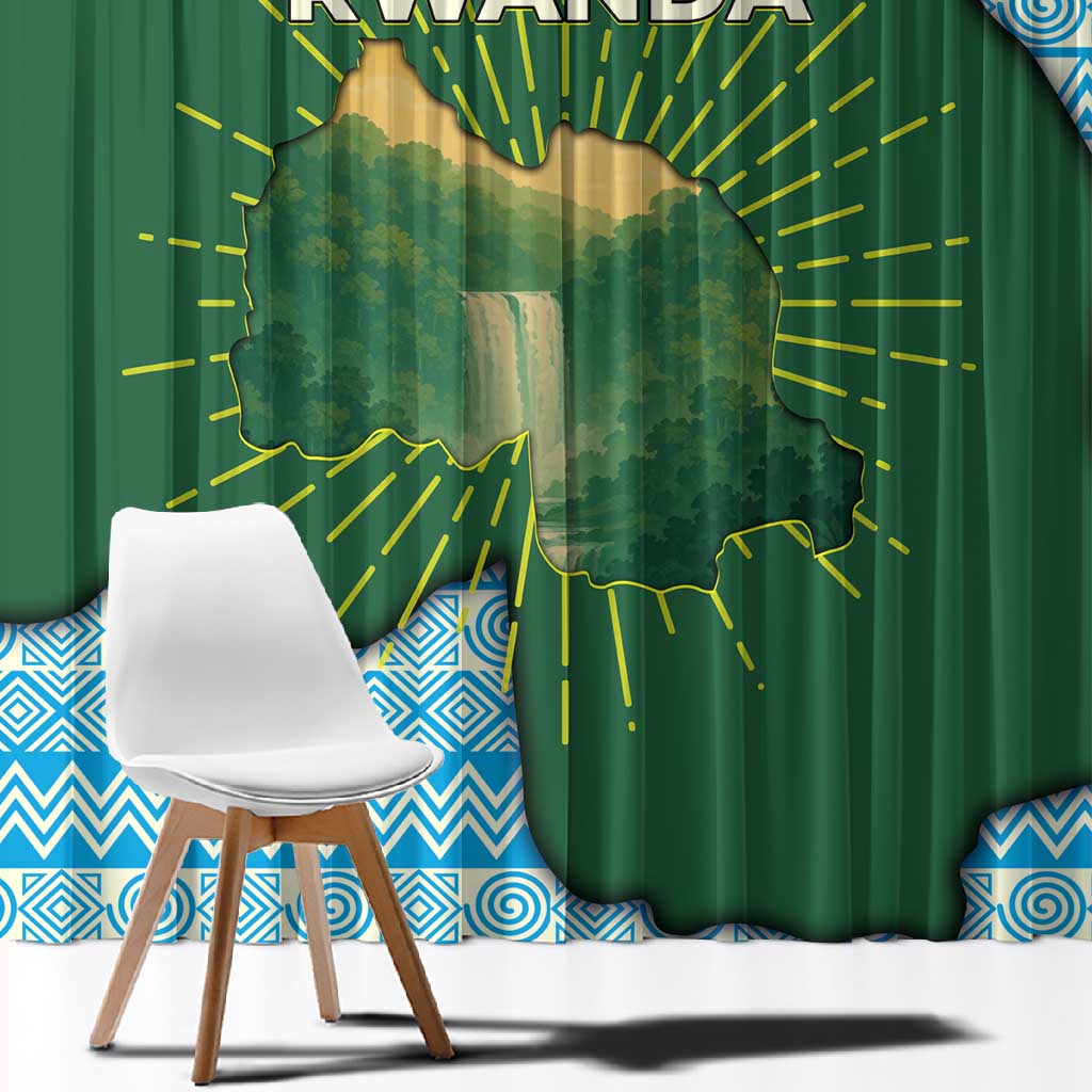 Rwanda Window Curtain with Green Nature Map Waterfall Sunburst Spirit