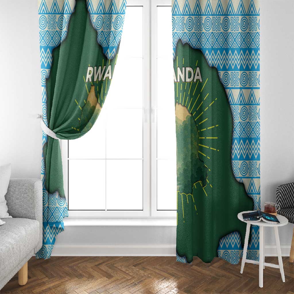 Rwanda Window Curtain with Green Nature Map Waterfall Sunburst Spirit
