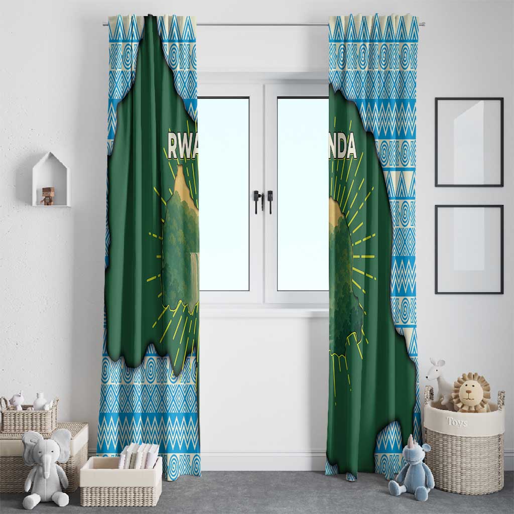 Rwanda Window Curtain with Green Nature Map Waterfall Sunburst Spirit