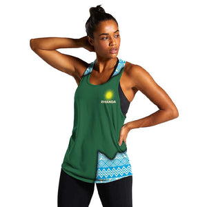 Rwanda Women Racerback Tank with Green Nature Map Waterfall Sunburst Spirit