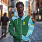 Rwanda Zip Hoodie with Green Nature Map Waterfall Sunburst Spirit