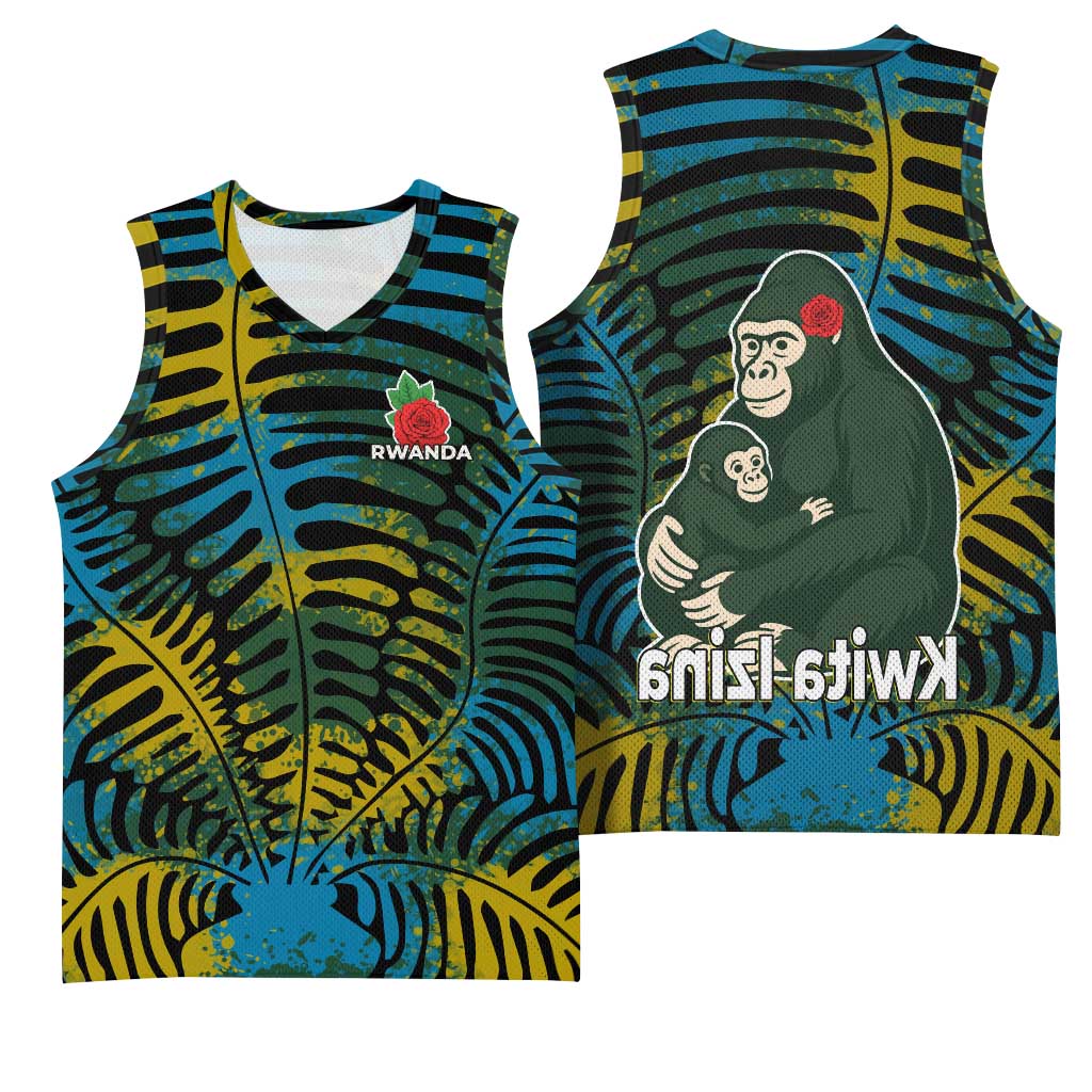 Rwanda Basketball Jersey with Gorilla Family Kwita Izina Leaf Jungle Spirit - African Pride