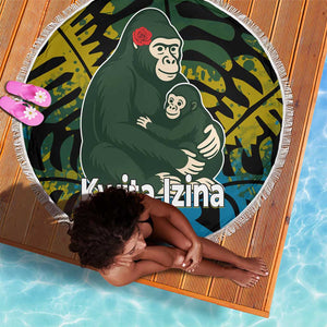 Rwanda Beach Blanket with Gorilla Family Kwita Izina Leaf Jungle Spirit