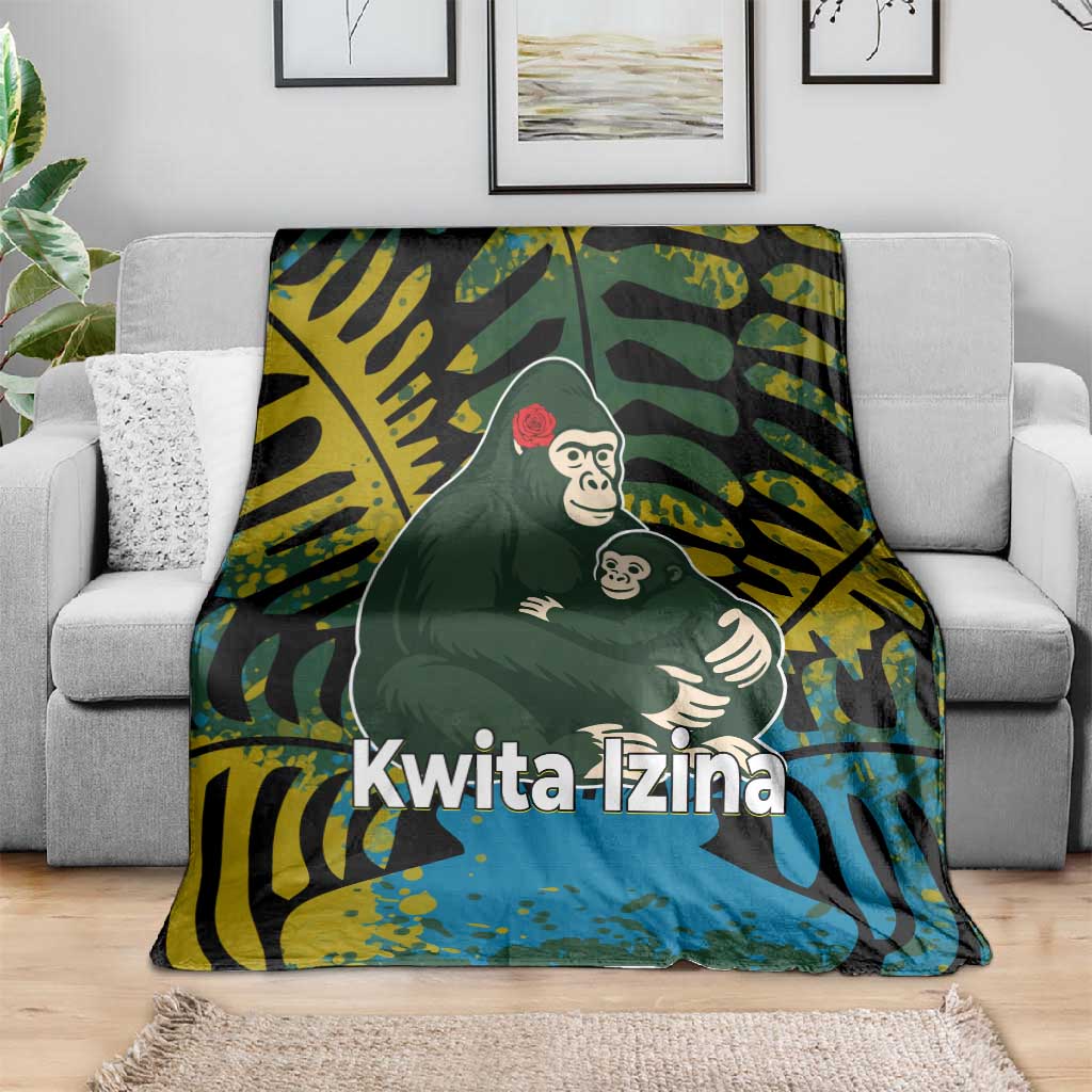 Rwanda Blanket with Gorilla Family Kwita Izina Leaf Jungle Spirit