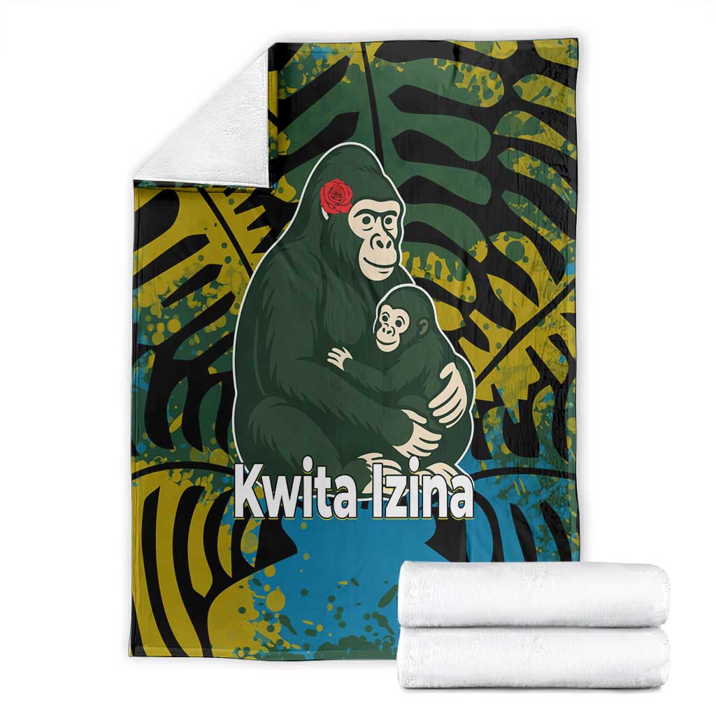 Rwanda Blanket with Gorilla Family Kwita Izina Leaf Jungle Spirit