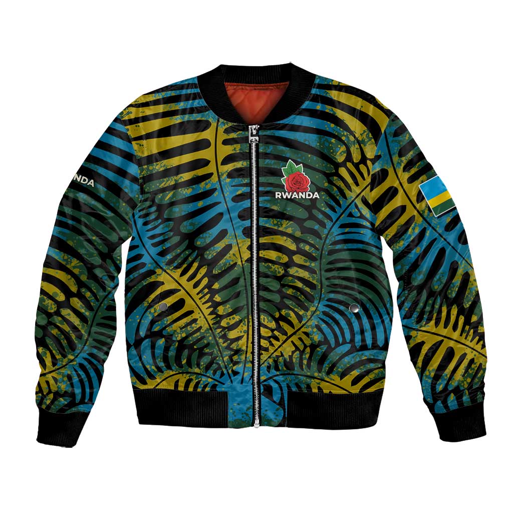 Rwanda Bomber Jacket with Gorilla Family Kwita Izina Leaf Jungle Spirit