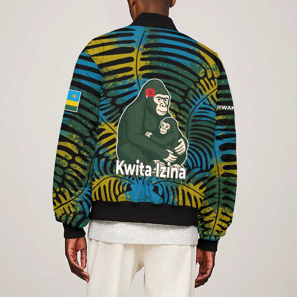 Rwanda Bomber Jacket with Gorilla Family Kwita Izina Leaf Jungle Spirit