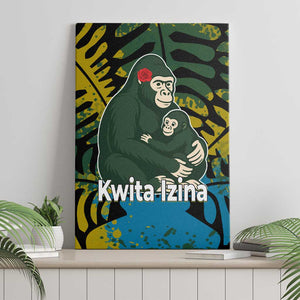 Rwanda Canvas Wall Art with Gorilla Family Kwita Izina Leaf Jungle Spirit