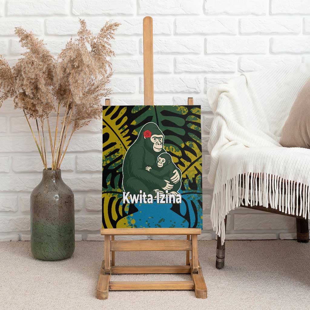 Rwanda Canvas Wall Art with Gorilla Family Kwita Izina Leaf Jungle Spirit