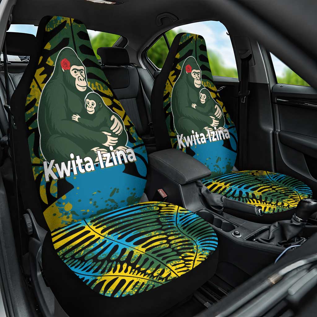 Rwanda Car Seat Cover with Gorilla Family Kwita Izina Leaf Jungle Spirit