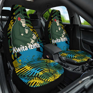 Rwanda Car Seat Cover with Gorilla Family Kwita Izina Leaf Jungle Spirit