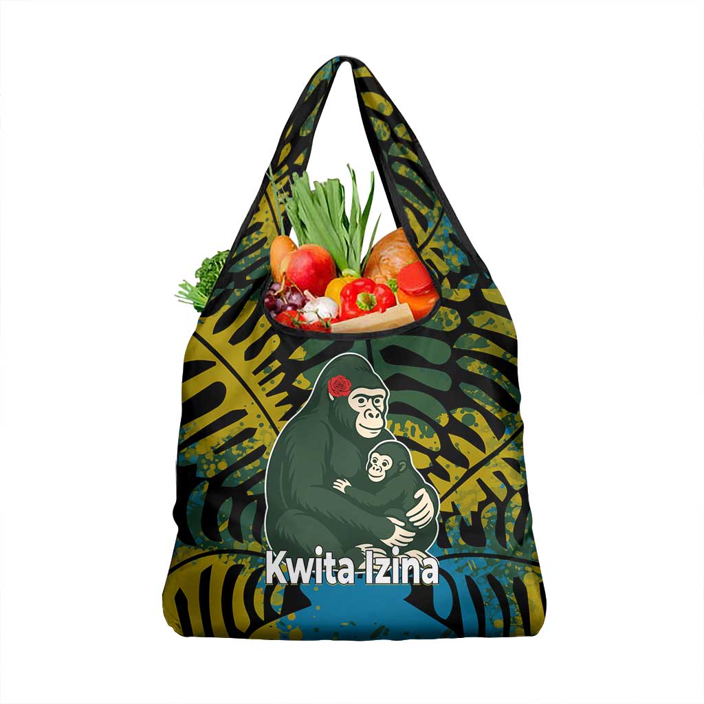 Rwanda Grocery Bag with Gorilla Family Kwita Izina Leaf Jungle Spirit