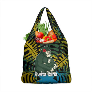 Rwanda Grocery Bag with Gorilla Family Kwita Izina Leaf Jungle Spirit