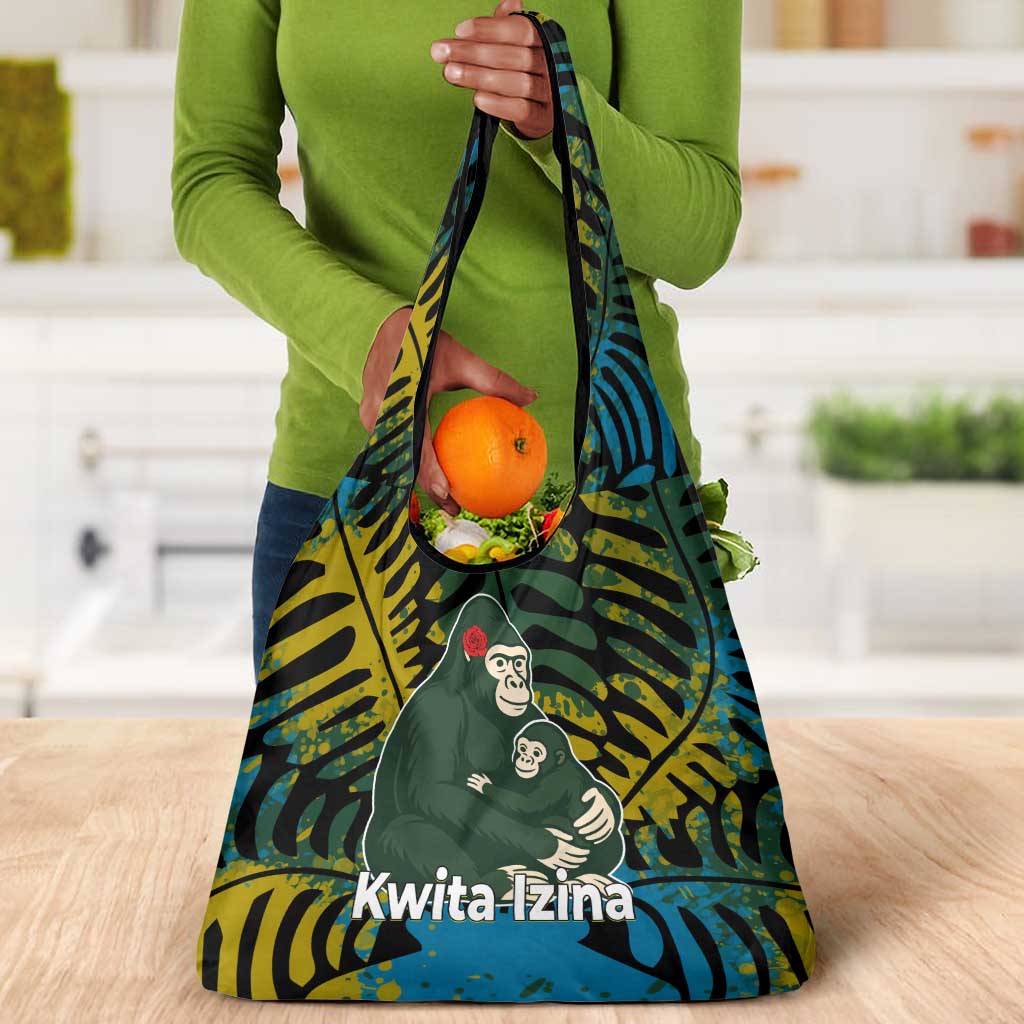 Rwanda Grocery Bag with Gorilla Family Kwita Izina Leaf Jungle Spirit
