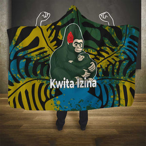 Rwanda Hooded Blanket with Gorilla Family Kwita Izina Leaf Jungle Spirit