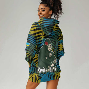 Rwanda Hoodie Dress with Gorilla Family Kwita Izina Leaf Jungle Spirit