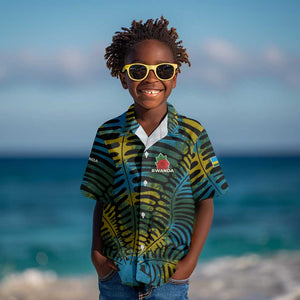 Rwanda Kid Hawaiian Shirt with Gorilla Family Kwita Izina Leaf Jungle Spirit