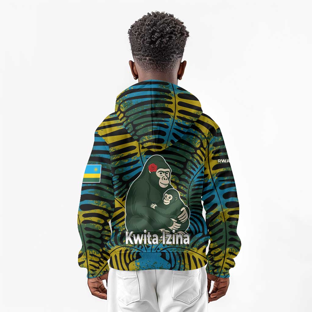 Rwanda Kid Hoodie with Gorilla Family Kwita Izina Leaf Jungle Spirit