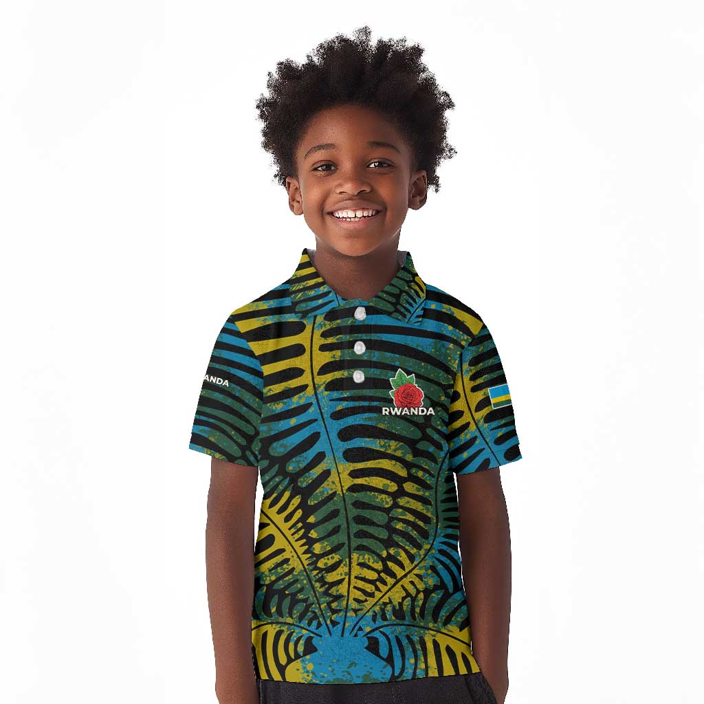 Rwanda Kid Polo Shirt with Gorilla Family Kwita Izina Leaf Jungle Spirit