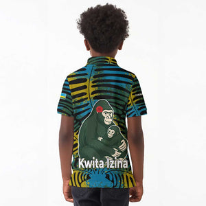 Rwanda Kid Polo Shirt with Gorilla Family Kwita Izina Leaf Jungle Spirit