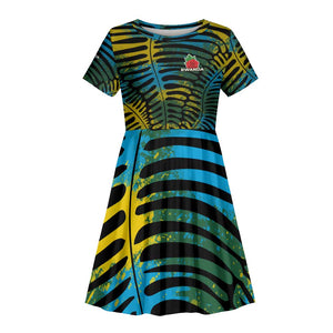 Rwanda Kid Short Sleeve Dress with Gorilla Family Kwita Izina Leaf Jungle Spirit