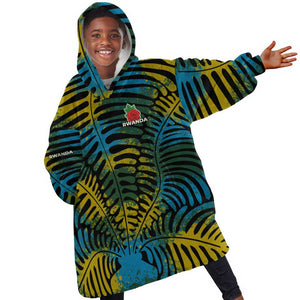 Rwanda Kid Wearable Blanket Hoodie with Gorilla Family Kwita Izina Leaf Jungle Spirit
