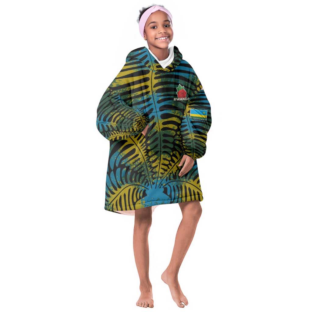 Rwanda Kid Wearable Blanket Hoodie with Gorilla Family Kwita Izina Leaf Jungle Spirit