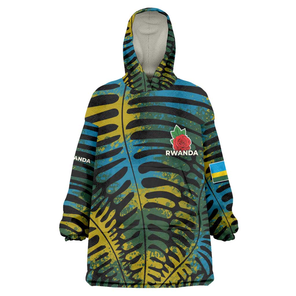 Rwanda Kid Wearable Blanket Hoodie with Gorilla Family Kwita Izina Leaf Jungle Spirit