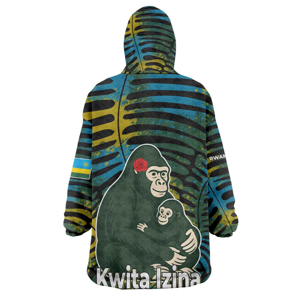 Rwanda Kid Wearable Blanket Hoodie with Gorilla Family Kwita Izina Leaf Jungle Spirit