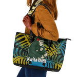 Rwanda Leather Tote Bag with Gorilla Family Kwita Izina Leaf Jungle Spirit