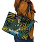 Rwanda Leather Tote Bag with Gorilla Family Kwita Izina Leaf Jungle Spirit